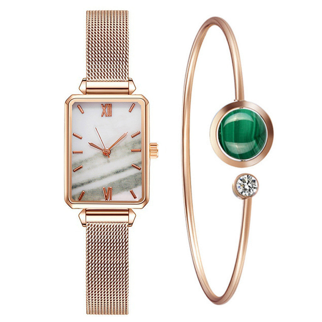 Fashionable Women's Alloy Mesh Green Square Quartz Watch