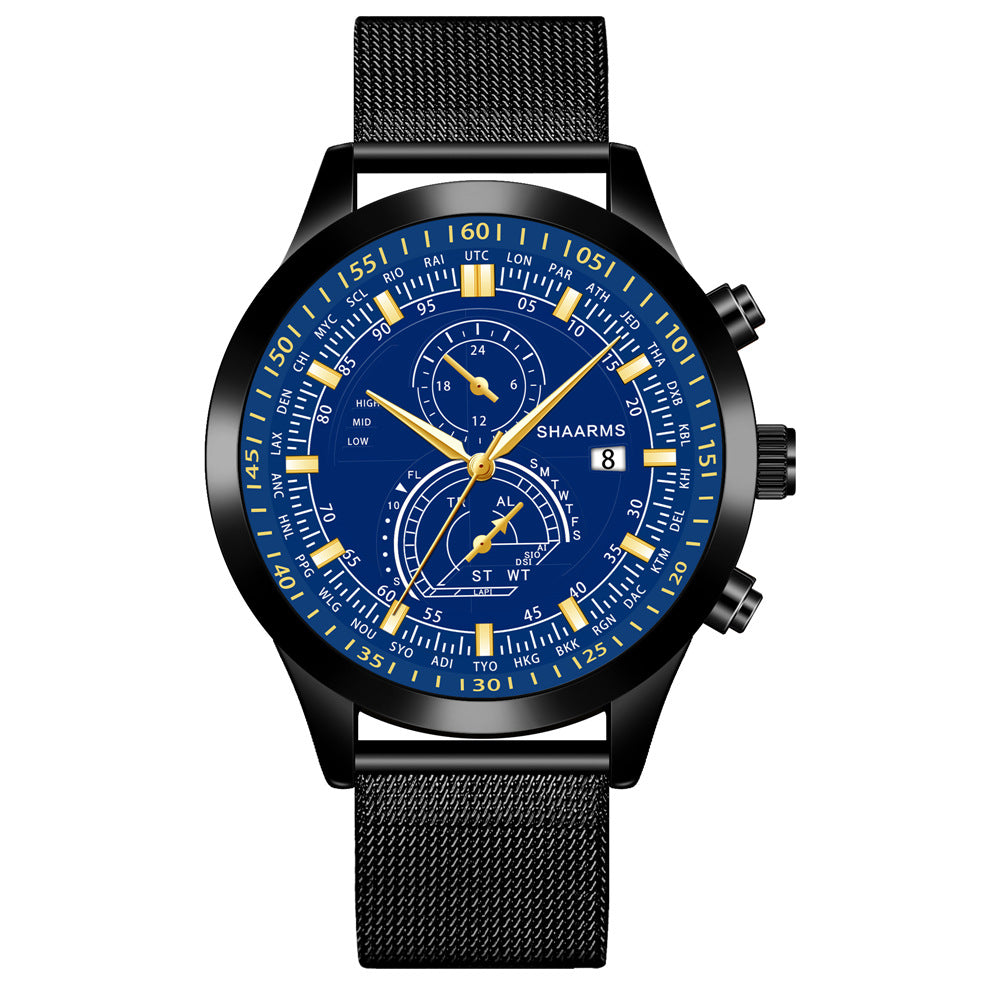 Men's Dual Scale Business Quartz Watch with Mesh Band