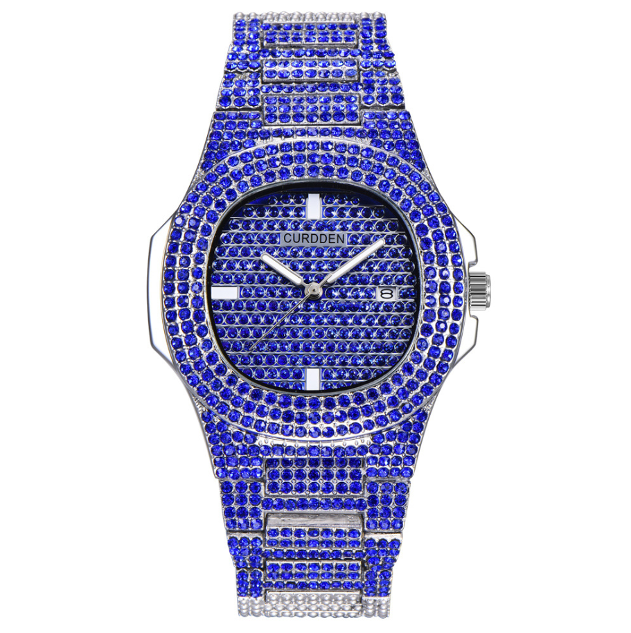 Men's Stainless Steel Watch with Glass Mirror and Diamonds