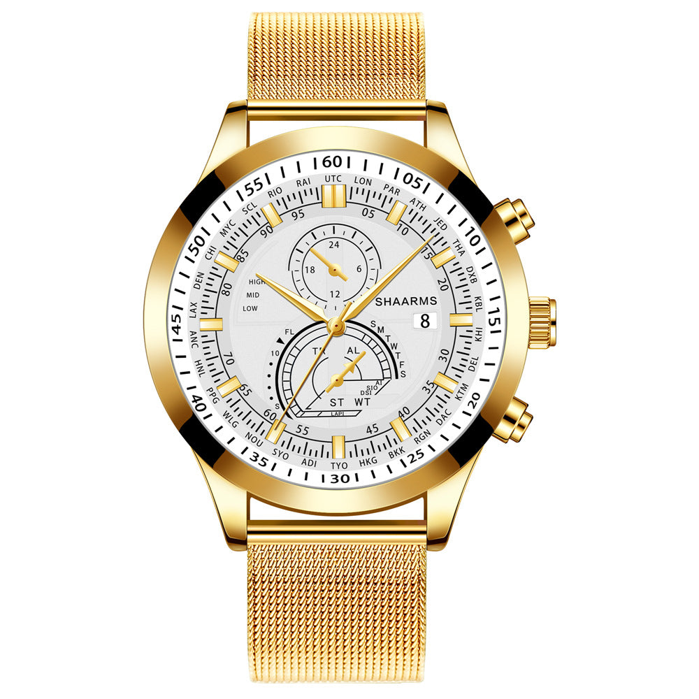 Men's Dual Scale Business Quartz Watch with Mesh Band