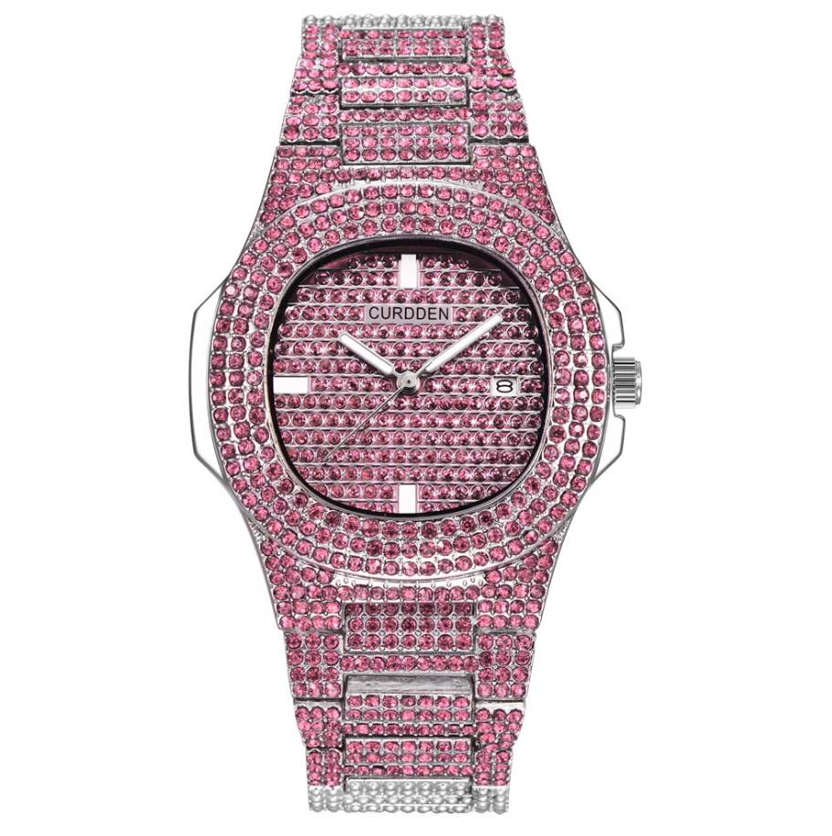 Men's Stainless Steel Watch with Glass Mirror and Diamonds