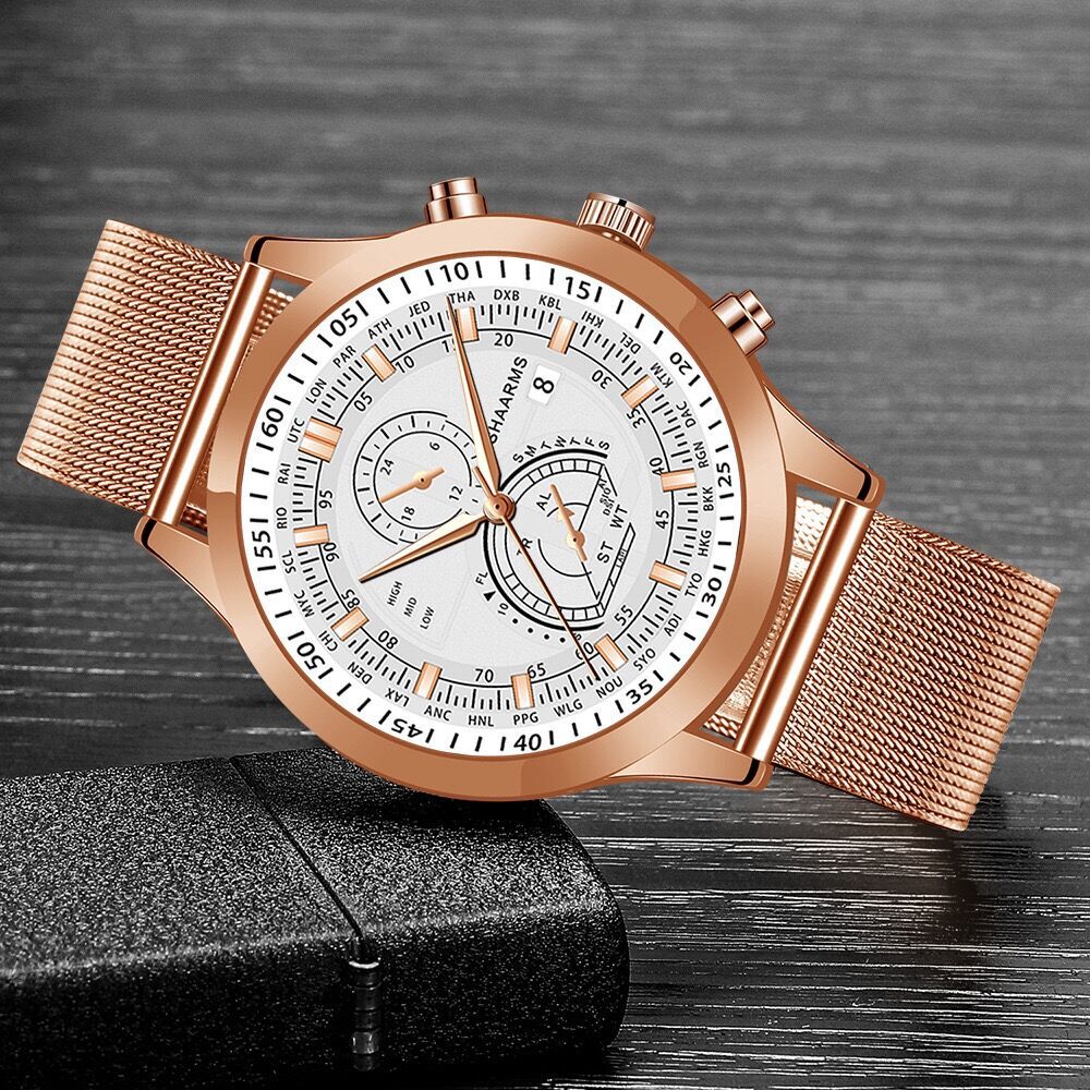 Men's Dual Scale Business Quartz Watch with Mesh Band
