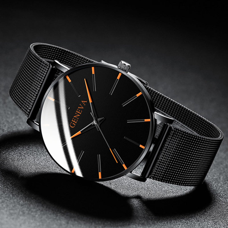 Men's Quartz Watch with Simple Business Mesh Strap