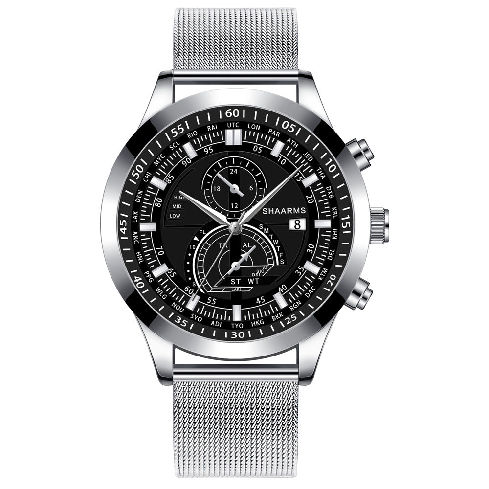 Men's Dual Scale Business Quartz Watch with Mesh Band