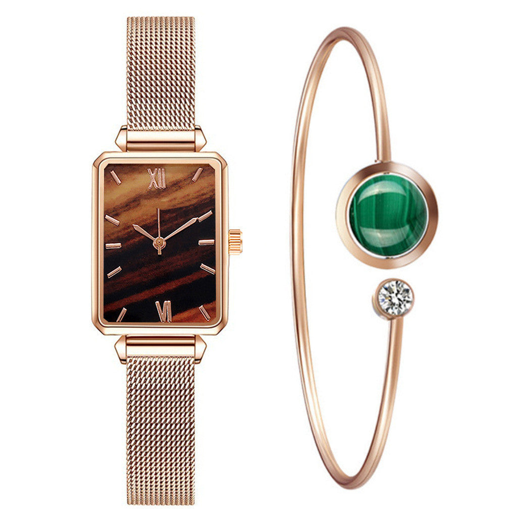 Fashionable Women's Alloy Mesh Green Square Quartz Watch
