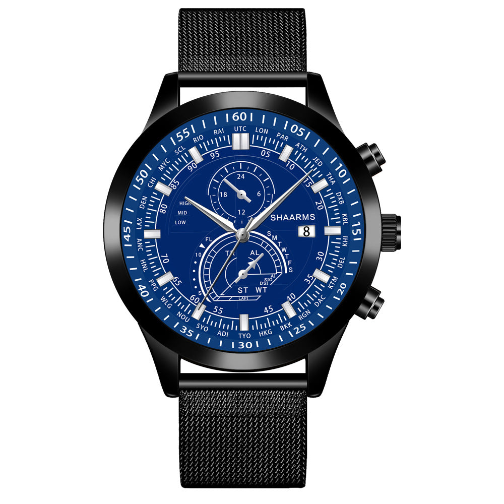 Men's Dual Scale Business Quartz Watch with Mesh Band