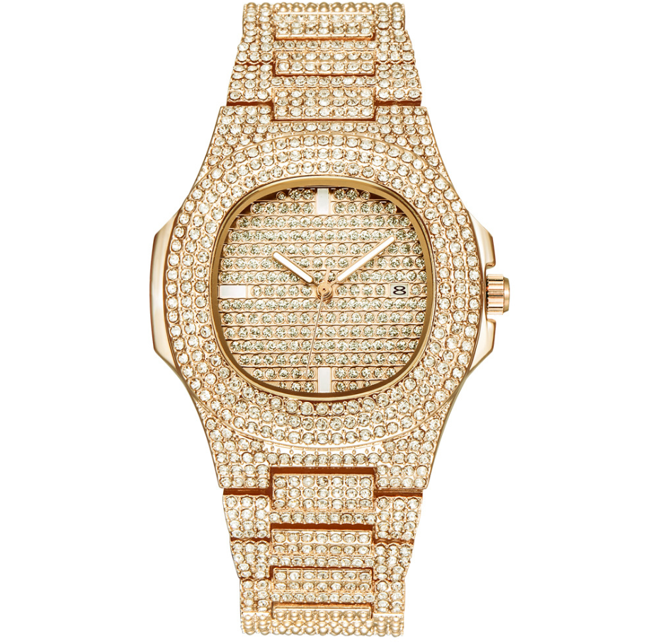 Men's Stainless Steel Watch with Glass Mirror and Diamonds