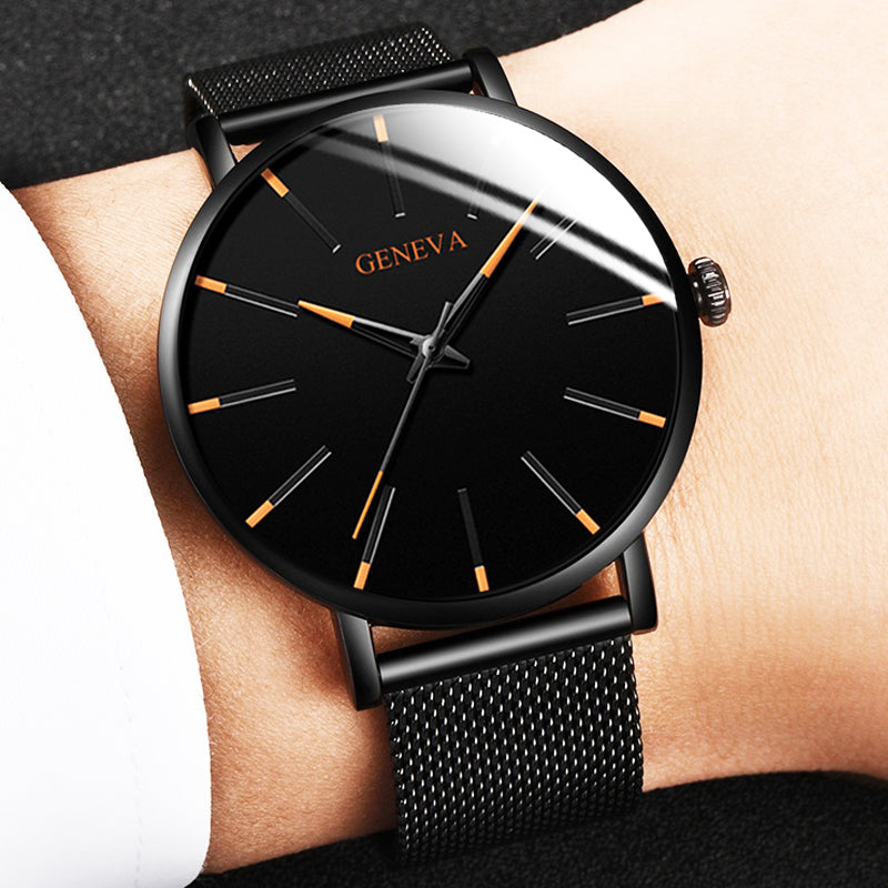 Men's Quartz Watch with Simple Business Mesh Strap