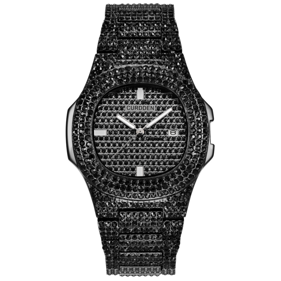 Men's Stainless Steel Watch with Glass Mirror and Diamonds