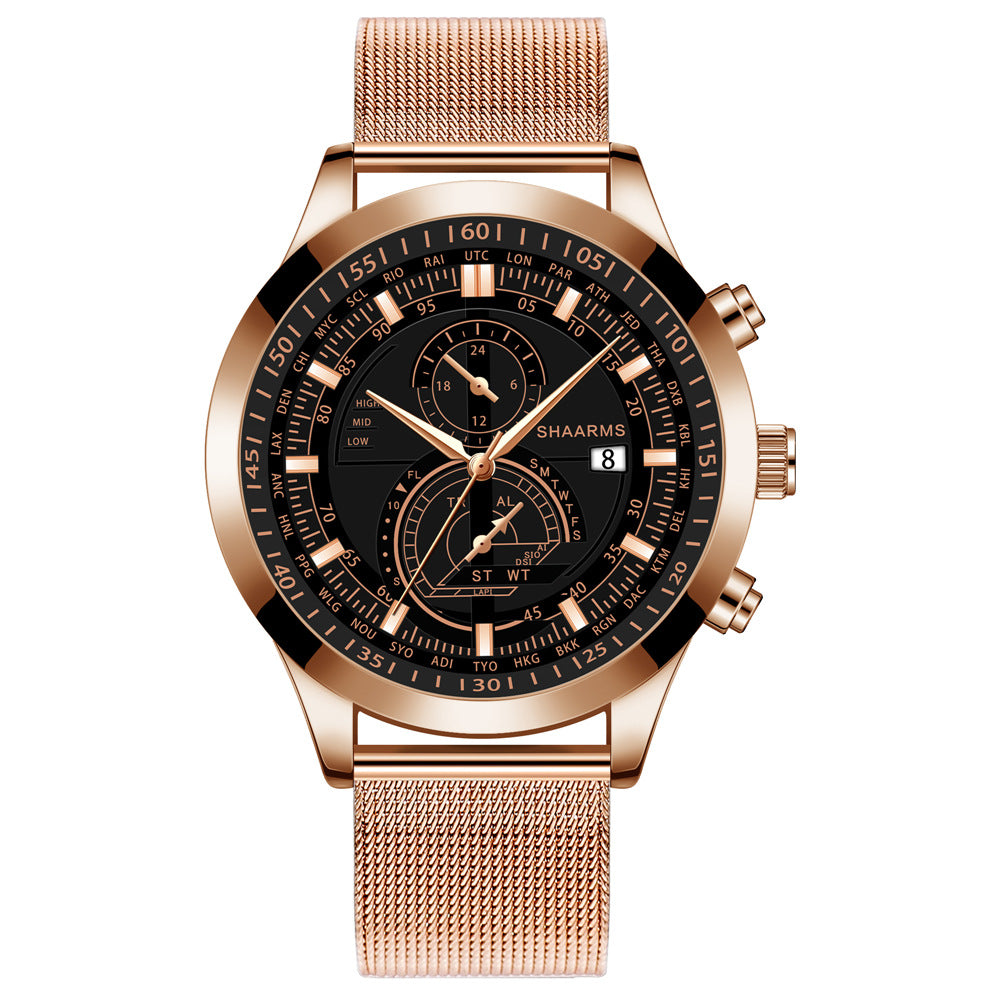 Men's Dual Scale Business Quartz Watch with Mesh Band