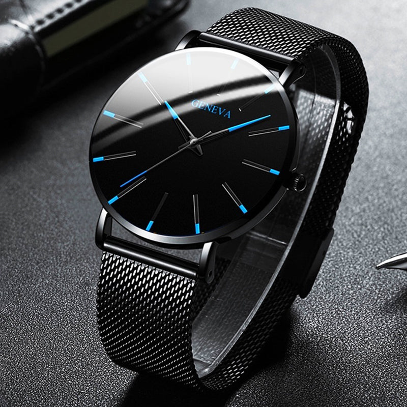 Men's Quartz Watch with Simple Business Mesh Strap