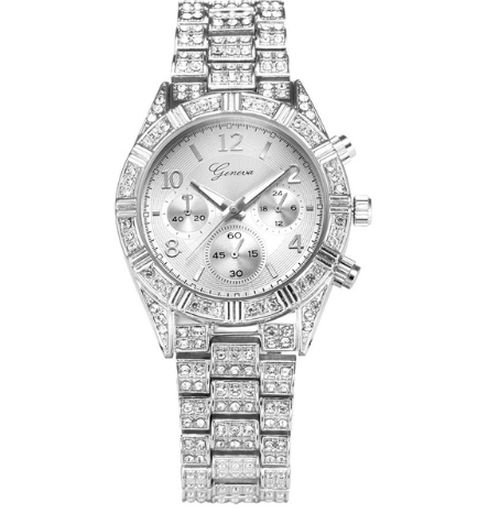 Alloy Watch with Rhinestones and Geneva Design