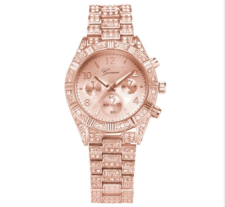 Alloy Watch with Rhinestones and Geneva Design