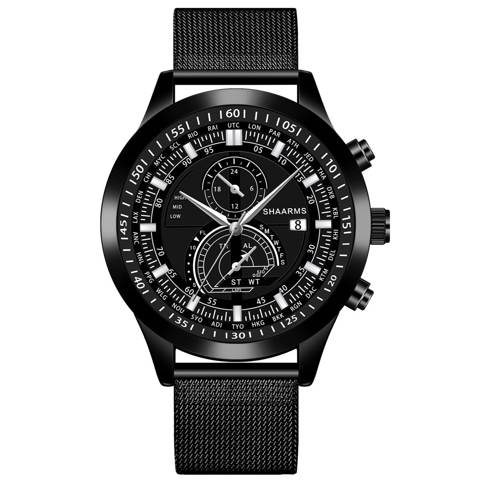 Men's Dual Scale Business Quartz Watch with Mesh Band