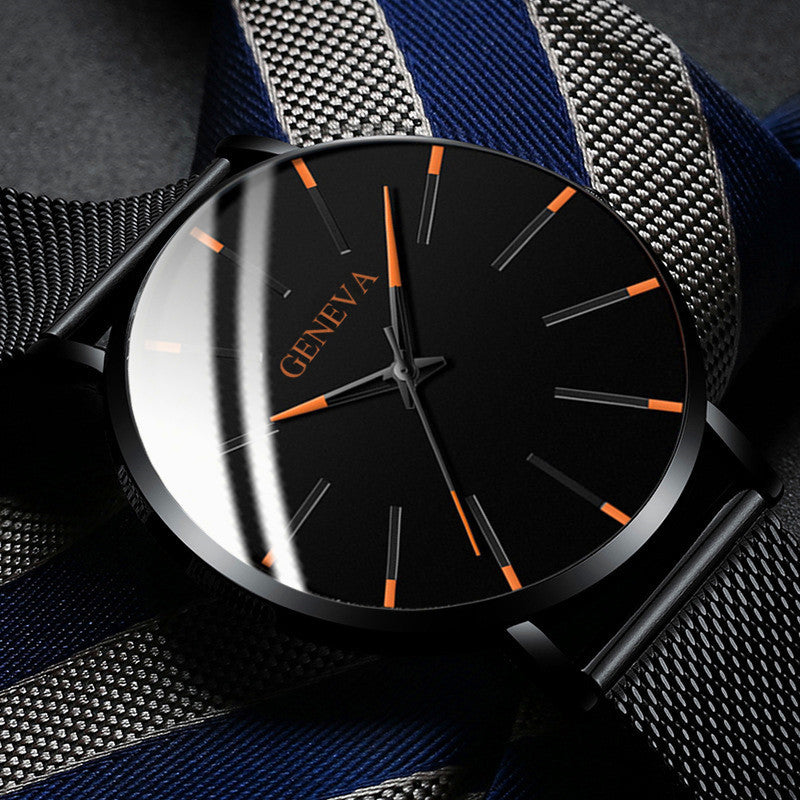 Men's Quartz Watch with Simple Business Mesh Strap