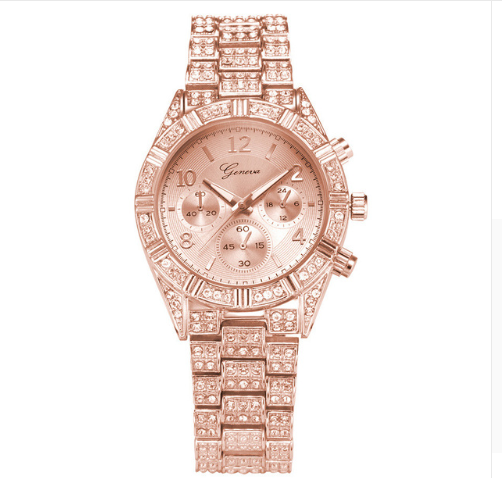 Alloy Watch with Rhinestones and Geneva Design