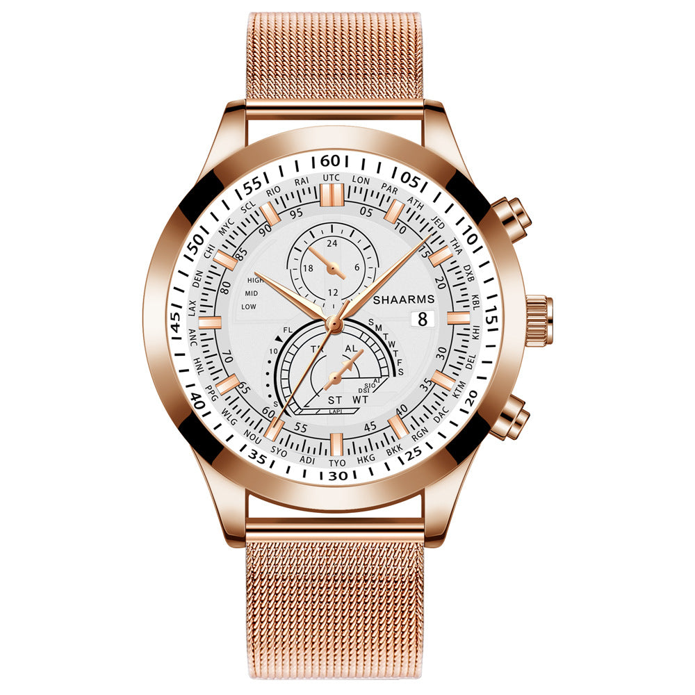 Men's Dual Scale Business Quartz Watch with Mesh Band