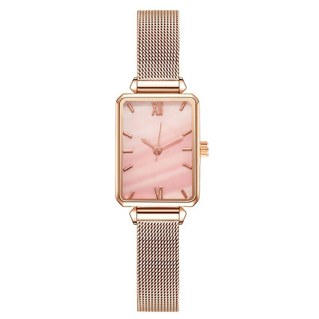Fashionable Women's Alloy Mesh Green Square Quartz Watch
