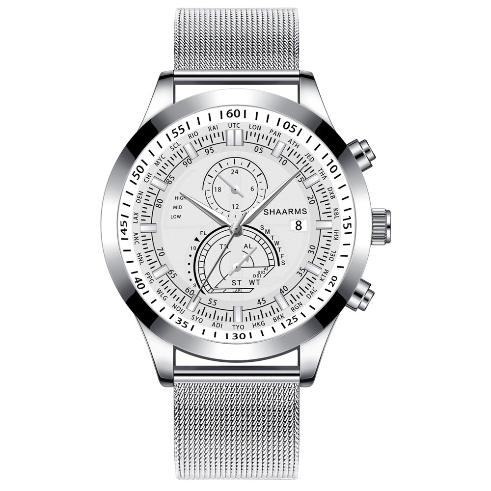 Men's Dual Scale Business Quartz Watch with Mesh Band