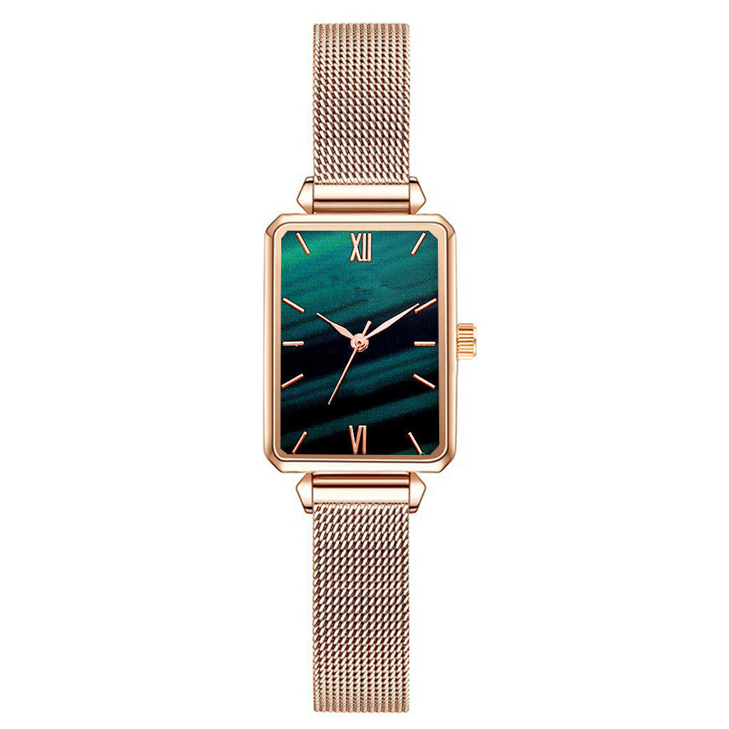 Fashionable Women's Alloy Mesh Green Square Quartz Watch
