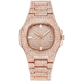Men's Stainless Steel Watch with Glass Mirror and Diamonds