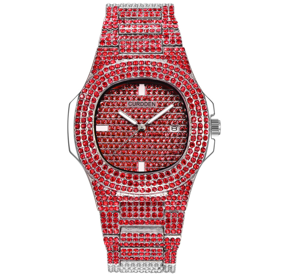 Men's Stainless Steel Watch with Glass Mirror and Diamonds