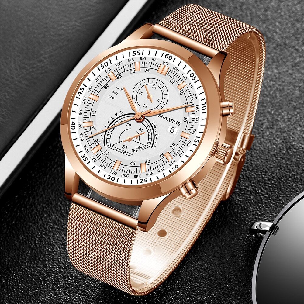 Men's Dual Scale Business Quartz Watch with Mesh Band